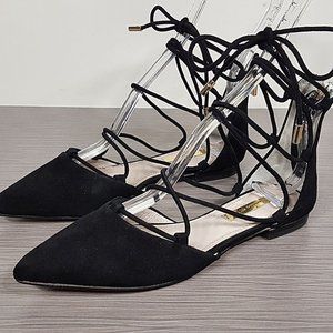 Louise et Cie 'Abri' Pointy Toe Ghillie Flat Black Suede Womens Size 4.5 / 34.5
